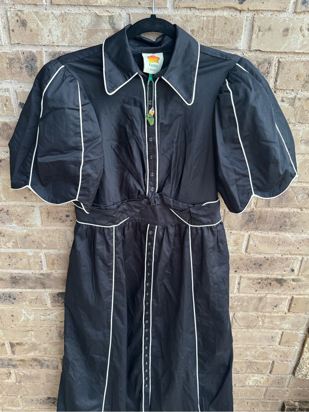 Farm Rio Black Puff-Sleeve Tie-waist Maxi Dress NWT Size L - Picture 6 of 9